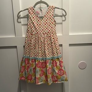Girls Plum Pudding pastel floral lined 100% cotton sleeveless dress size 6X